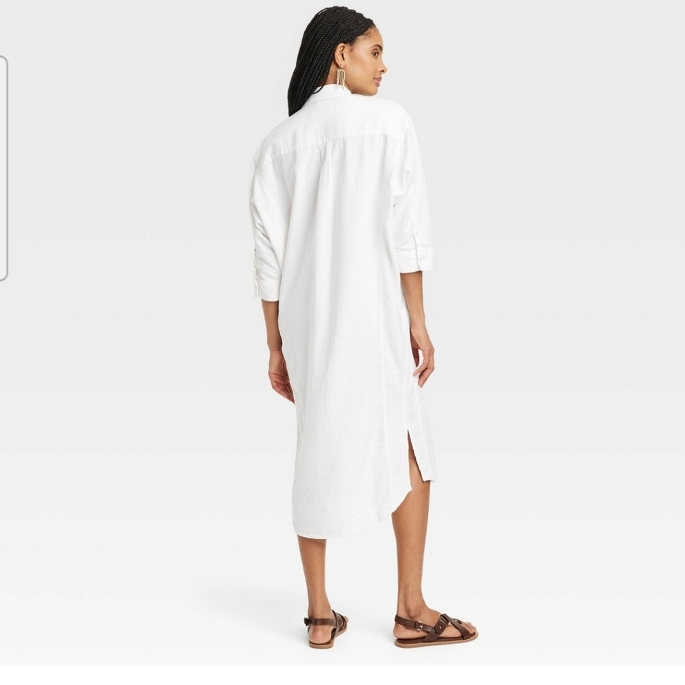 NEW! Women's Cotton 3/4 Sleeve Midi Shirtdress Universal Thread White M - Picture 2 of 16